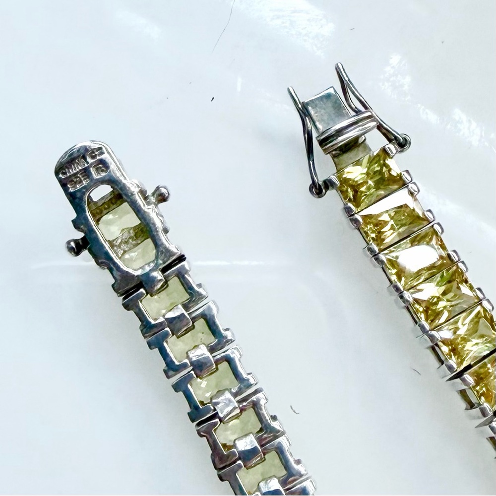 Dazzling Sterling Silver 925 Yellow Gemstone Tennis Bracelet Box Clasp - Picture 5 of 8